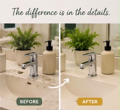 Bathroom sink before and after detail cleaning.